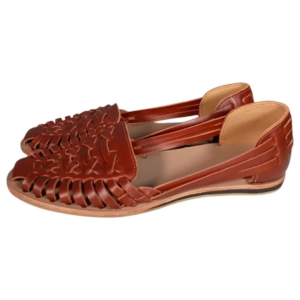 Nisolo Huarache Sandal Brandy Women's 8.5 Leather Flat Woven